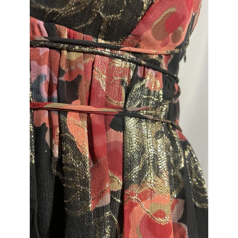 Free People Dress Woman's S Shadows Maxi Black Gold Floral Print Cocktail Zip